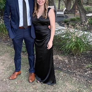 Revelry Dawson Petite Black Satin Bridesmaid Dress